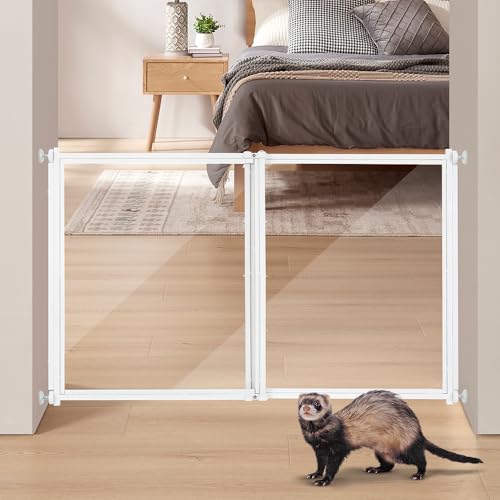 beeNbkks Clear Ferret Gate, Small Pet Barrier for Doorways Hallways Stairs Kitchen, Pressure Mounted Safety Pet Gate for Small Dogs Cats, Fit 22" to 39" Wide Opening, 24" Tall Step Over, Indoor Use - Image 1