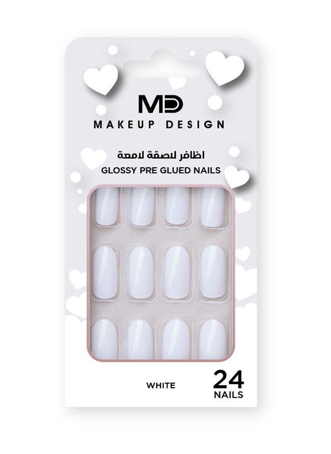 MD MAKE UP DESIGN MD Glossy pre glued nails WHITE 19  - Image 1