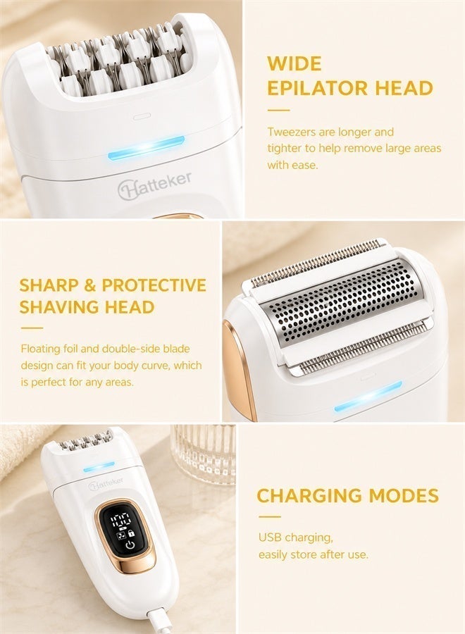 Hatteker 6 in 1 Cordless Epilator for Women, Wet & Dry Hair Removal Machine, Facial & Body Leg Hair Remover with Opti Light - Image 3