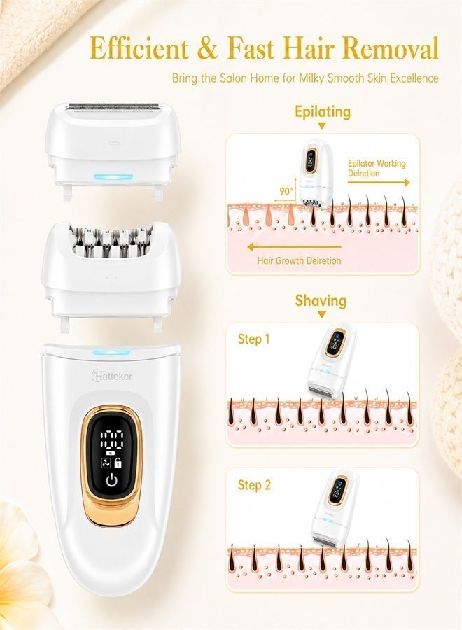 Hatteker 6 in 1 Cordless Epilator for Women, Wet & Dry Hair Removal Machine, Facial & Body Leg Hair Remover with Opti Light - Image 2