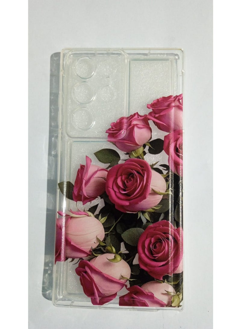 جراب هاتف شفاف مزين بنقشة زهور لهاتف سامسونج جالاكسي S22 ألترا.