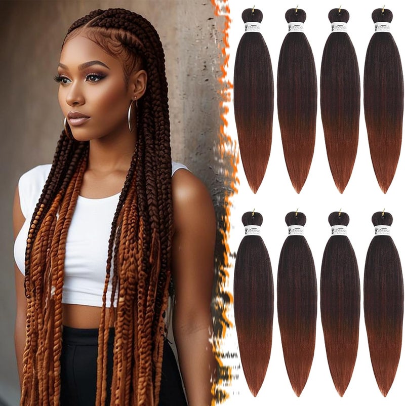 BARSDAR Pre stretched Braiding Hair 26 Inch 8 Packs Ombre Copper Long Braiding Hair For Twist or Box Braids Yaki Texture Hot Water Setting Synthetic Crochet Braiding Hair Extensions T1B350