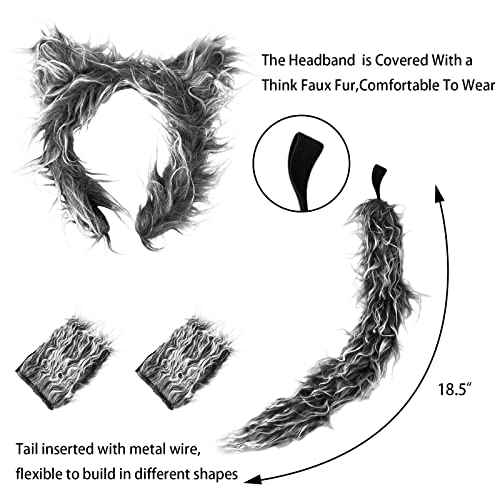 HyperFun Wolf Ears Tail and Gloves Set - Wolf Costume Dress-Up Accessories, for Halloween, Cosplay Party - Image 3