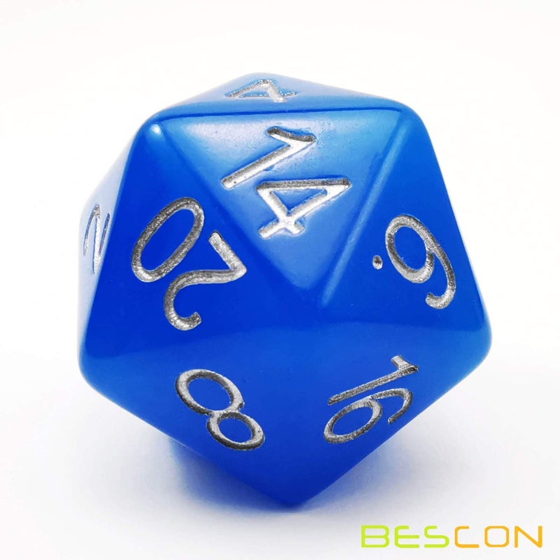 Bescon Jumbo Glowing D20 38MM, Big Size 20 Sides Dice Blue Glow in Dark, Big 20 Faces Cube 1.5 inch - Image 4
