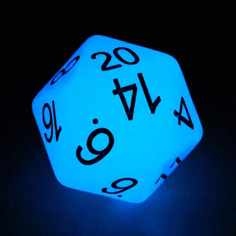 Bescon Jumbo Glowing D20 38MM, Big Size 20 Sides Dice Blue Glow in Dark, Big 20 Faces Cube 1.5 inch - Image 1