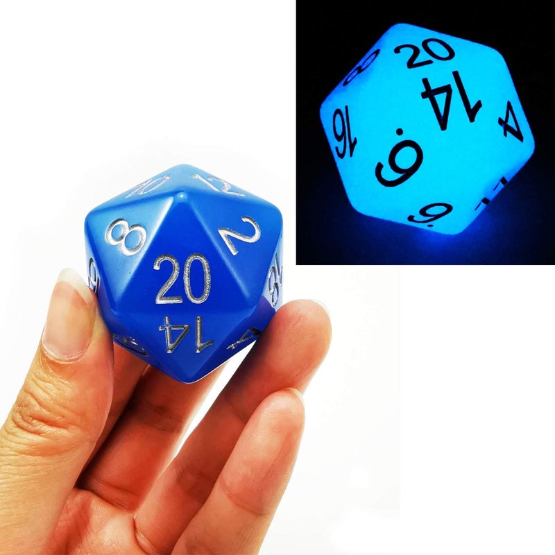 Bescon Jumbo Glowing D20 38MM, Big Size 20 Sides Dice Blue Glow in Dark, Big 20 Faces Cube 1.5 inch - Image 3