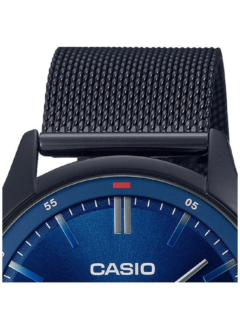 CASIO Casio Men Watch Analog Date Display Blue Dial Stainless Steel Mesh Band Black Ion Plated Case and Band MTP-E710MB-2AVDF  - Image 3