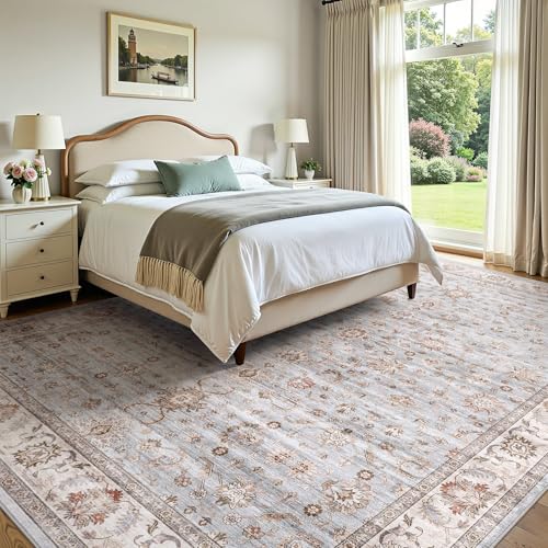 WITSHOCK 5x7 Washable Area Rug Vintage Rug Traditional Floor Cover Rugs for Living Room Bedroom Kitchen Accent NonSlip Stain Low Pile Resistant Floor Carpet Light Blue - Image 3