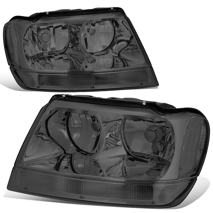 Headlights Assembly Compatible With 19992004 Jeep Grand Cherokee Wj Driver And Passenger Side Halogen Headlamps Replacement Ch2502121 Ch2503121 Smoked Lens Clear Corner