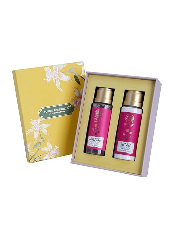 Forest Essentials Indian Rose Body Care Duo Gift Box 100ml (Body Lotion + Body Wash) - Image 1