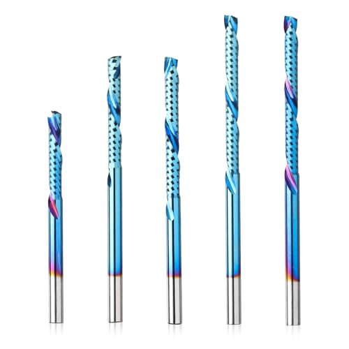 Genmitsu 1/8 Inch Shank 5pcs Carbide Spiral O Flute Up & Down Compression End Mill CNC Router Bits, Nano Blue Coat CNC Carving Cutters for Wood Acrylic PVC PCB MDF, OC05A - Image 1