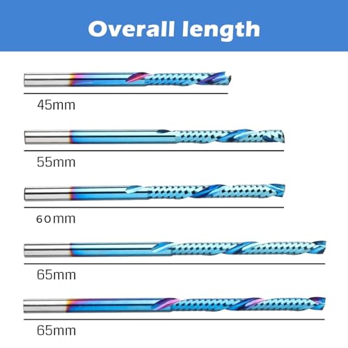 Genmitsu 1/8 Inch Shank 5pcs Carbide Spiral O Flute Up & Down Compression End Mill CNC Router Bits, Nano Blue Coat CNC Carving Cutters for Wood Acrylic PVC PCB MDF, OC05A - Image 3