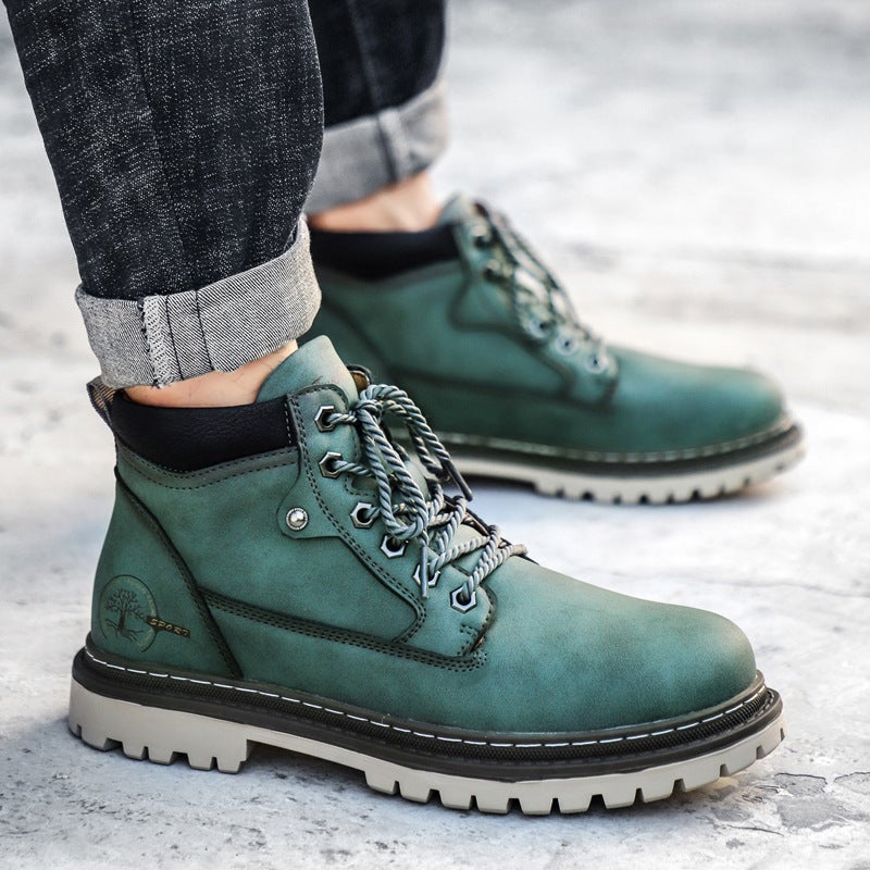 Outdoor Work Shoes 2025 Fashion Casual Large Size Medium High Top Rhubarb Boots Men'S Boots - Image 2