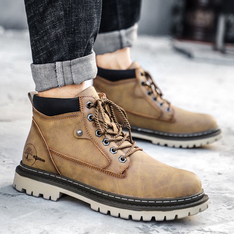 Outdoor Work Shoes 2025 Fashion Casual Large Size Medium High Top Rhubarb Boots Men'S Boots - Image 3