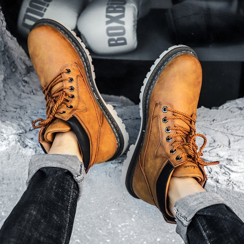 Outdoor Work Shoes 2025 Fashion Casual Large Size Medium High Top Rhubarb Boots Men'S Boots - Image 5