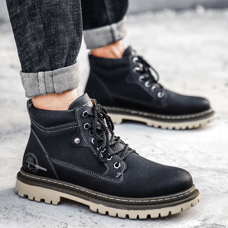 Outdoor Work Shoes 2025 Fashion Casual Large Size Medium High Top Rhubarb Boots Men'S Boots - Image 4