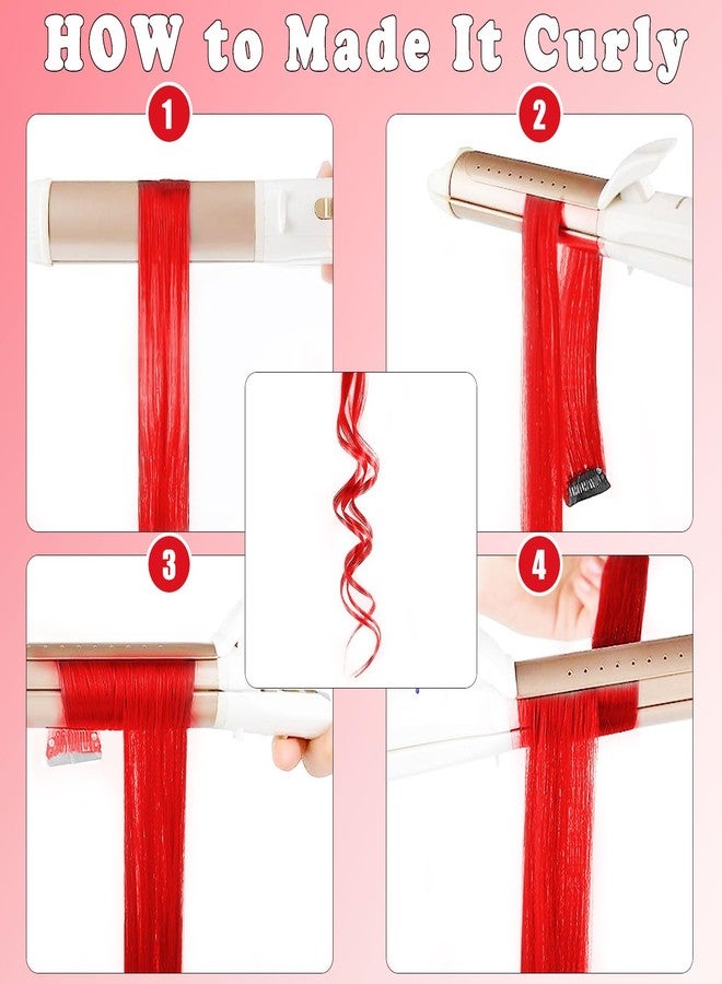 Olldag 12 PCS Red Hair Extensions Clip in, 22 Inch Colored Hair Extensions Party Highlights Long Straight Synthetic Hairpieces for Women Kids Girls Cosplay - Image 5