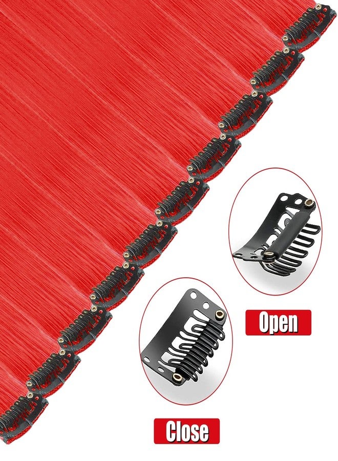 Olldag 12 PCS Red Hair Extensions Clip in, 22 Inch Colored Hair Extensions Party Highlights Long Straight Synthetic Hairpieces for Women Kids Girls Cosplay - Image 3