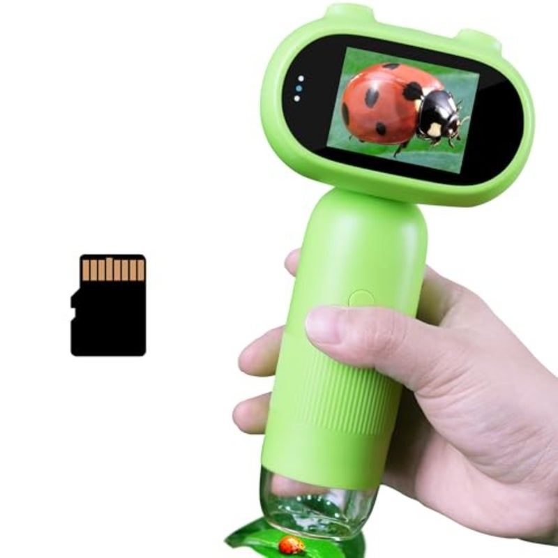 مجهر GreenPeek، MiniScope محمول لشاشة 2 بوصة، مجهر رقمي صغير محمول للجيب 1000x لبطاقة 16 جيجابايت، مجموعة العلوم التعليمية، هدية للأخضر الفاتح - Image 1