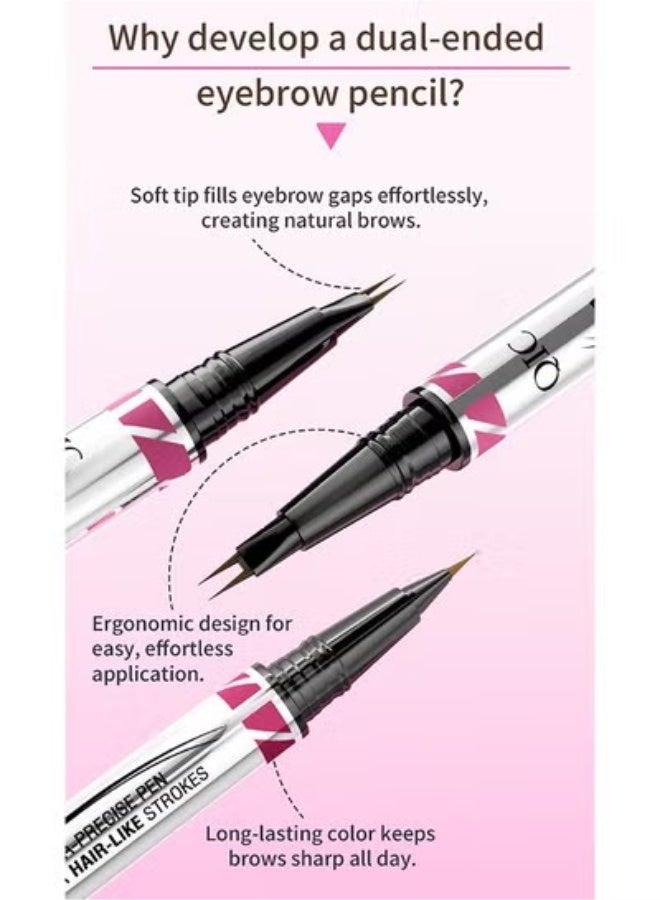 QIC Eyebrow Pen, Ultra-Precise Pen for Hair-Like Strokes, Eyebrow Pencil 2-In-1 Dual-Ended Eyebrow Pen with Double Eyebrow Brush, for Natural Hair-Like Brows, Long Lasting, Brown - Image 2