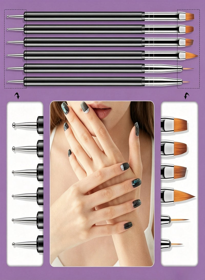 Miamia Nail Art Dotting Tools 6PCS Double-ended Brushes Kit Gel Polish | Liner Brushes Design Pen For Nail Drawing And Nail Paint Brushes Small Detail Brushes - Image 2