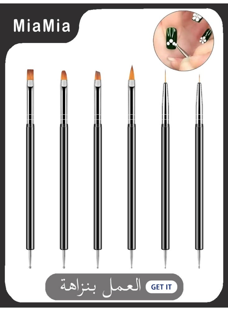 Miamia Nail Art Dotting Tools 6PCS Double-ended Brushes Kit Gel Polish | Liner Brushes Design Pen For Nail Drawing And Nail Paint Brushes Small Detail Brushes - Image 1