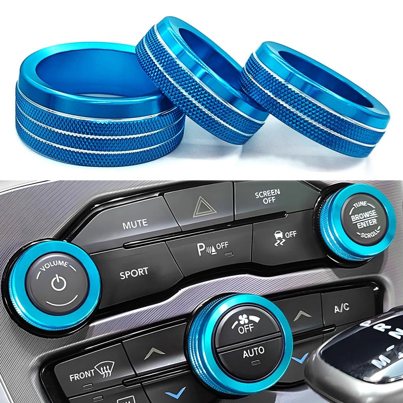 Auprite أغطية مقابض التحكم في المناخ من لملحقات تشالنجر 2015-2023 2024، لدودج تشارجر 2015-2023 2024، لدودج كرايسلر 300/300s 2015-2024، مجموعة 3 قطع (أزرق فاتح) - Image 1