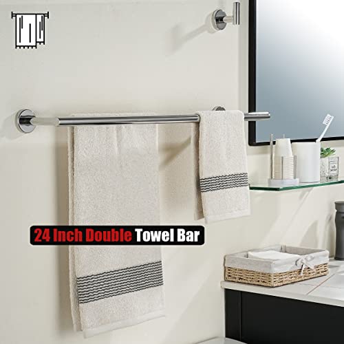 JQK Chrome Towel Bar, 24 Inch 304 Stainless Steel Thicken 0.8mm Double Bath Towel Rack for Bathroom, Towel Holder Polished Chrome Wall Mount, Total Length 27.16 Inch, TB100L24-CH - Image 5