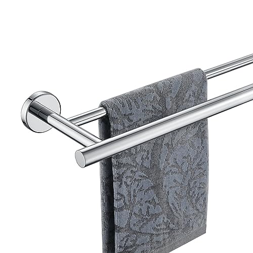 JQK Chrome Towel Bar, 24 Inch 304 Stainless Steel Thicken 0.8mm Double Bath Towel Rack for Bathroom, Towel Holder Polished Chrome Wall Mount, Total Length 27.16 Inch, TB100L24-CH - Image 1