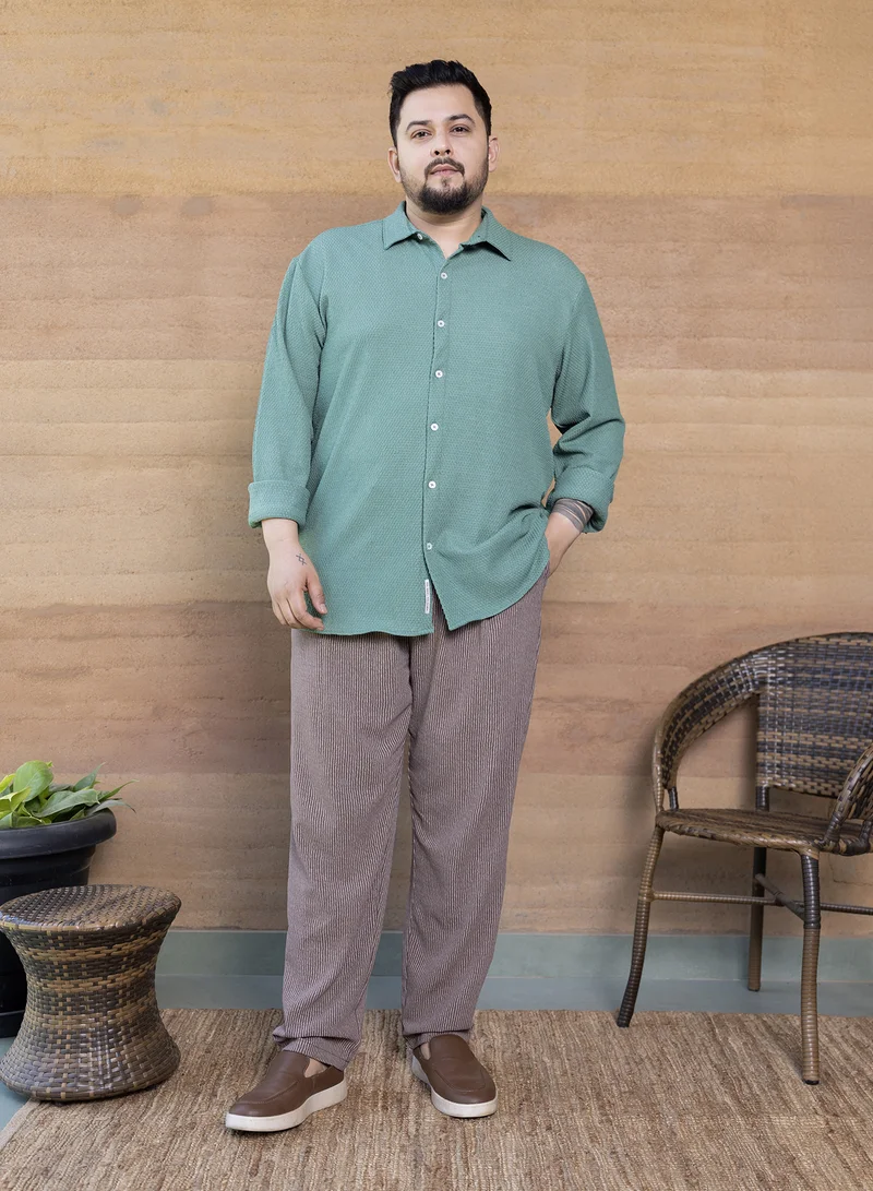 Instafab Plus  Instafab Plus Men's Sage Green Weave-Tactile Shirt For Casual Wear | Spread Collar | Long Cuffed Sleeves | Button Closure | Plus Size Shirt Crafted With Comfort Fit For Everyday Wear for Men | Best Price UAE