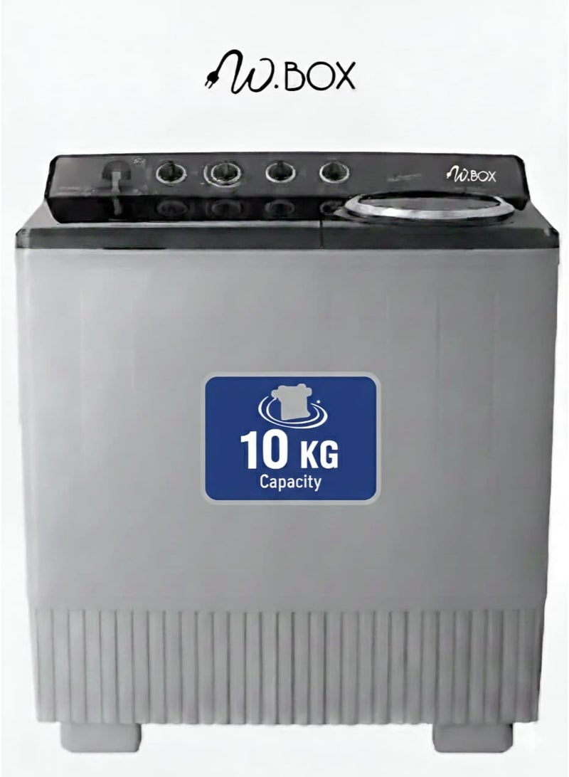 W.BOX 10kg Twin Tub Top Load Semi Automatic Washing Machine - Grey & Black - 2 Years Warranty | WBTT13BLACK - Image 1
