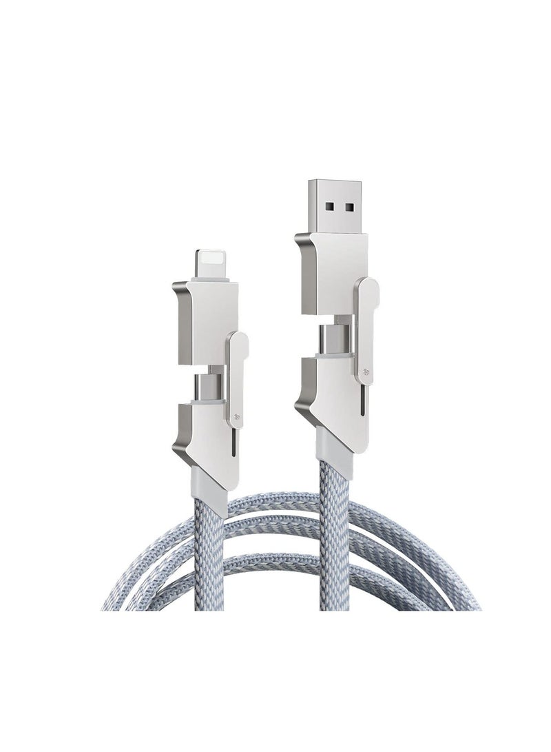 4-in-1 USB C Charging Cable, 60W Fast Charging & Data Sync, Tangle-Free Flat Braided Design, Multi-Connector Cable with Lightning, Type C, USB A Ports (3.3ft) for Quick Charging. - Image 1