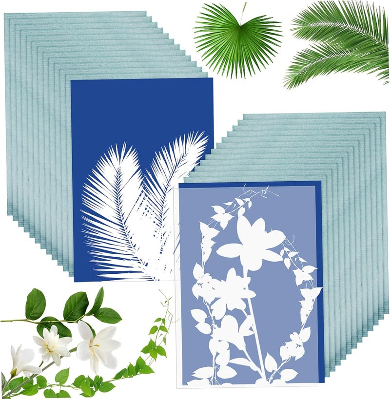 MINAOLULUS 32 Sheets Sun Activated Printing Paper Cyanotype Kit Paper DIY Supplies for Sun Printing - Image 1