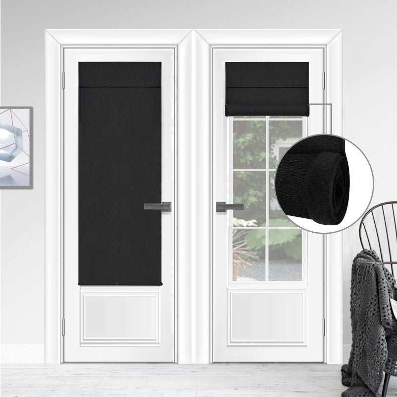WdFour Triple Layers UV Protect  100% Light Block  Multi-use  no Noise  Easy Installed Door Curtains  Adjustable Roller Shade  Window Blind  for Office  Wards and Home(20Wx70H Black 1 Piece) - Image 1