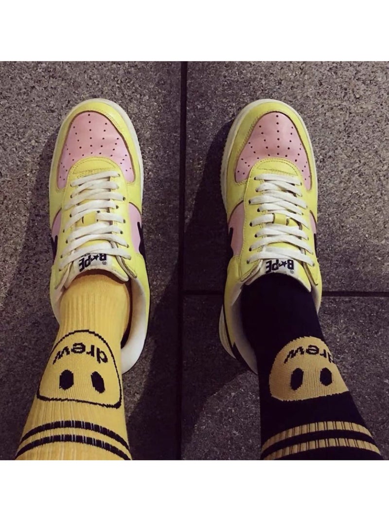 KASTWAVE Unisex Cotton Socks, Cotton Work Casual Crew Socks for Men and Women, Fashion Funny House Socks, Assorted Mid-calf Comfort Crew Socks (Smiling Face, 4 Pair) - Image 2