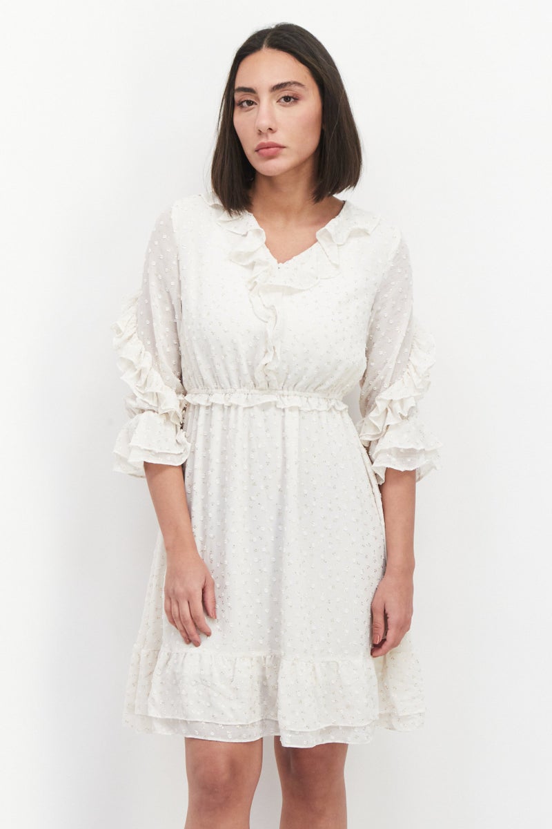 VERO MODA فستان ميدي مطبوع للنساء، أبيض فاتح - Image 1