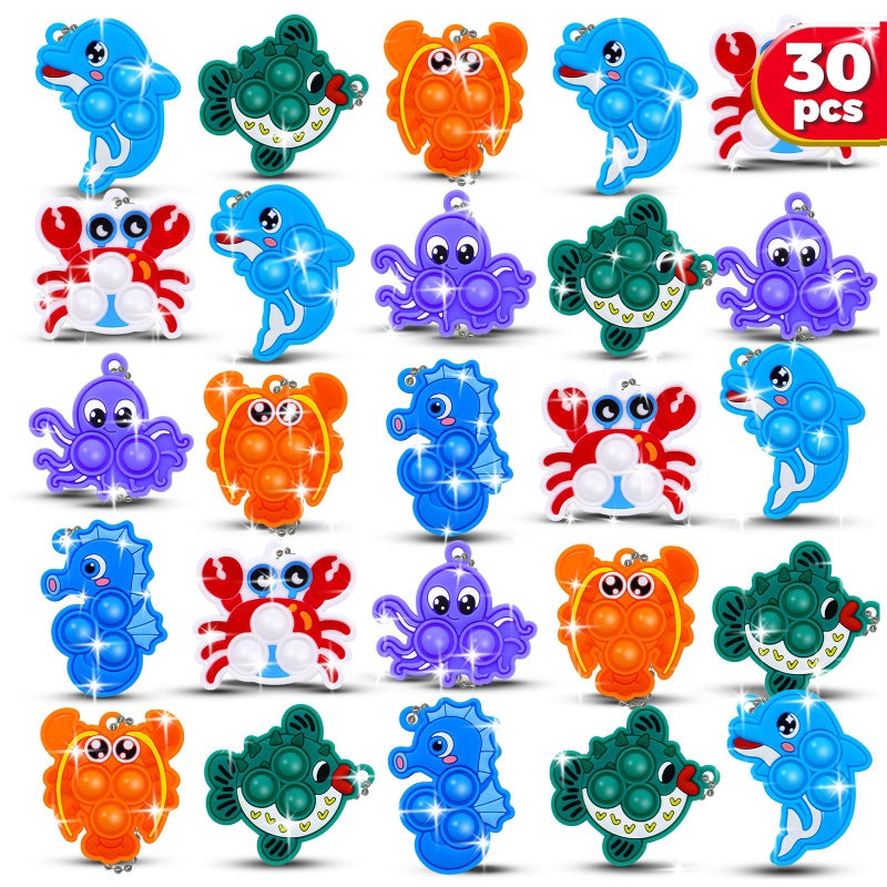 BicMan 30Pcs Party Favors For Kids Fidget Toys Bulk Mini Pop Keychain Stocking Stuffers Birthday Carnival Treasure Classroom Prizes Toddle Easter Eggs Fillers - Image 1