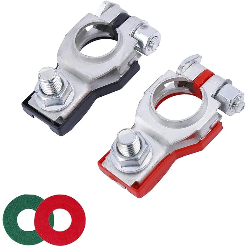 GLSOWEE Battery Terminal Connector, Positive and Negative 1 Pair Battery Terminal Adapter Set, Top Post Battery Cable Terminal Connectors with 2 Washers, Fit for SUV Van Motorcycle - Image 1