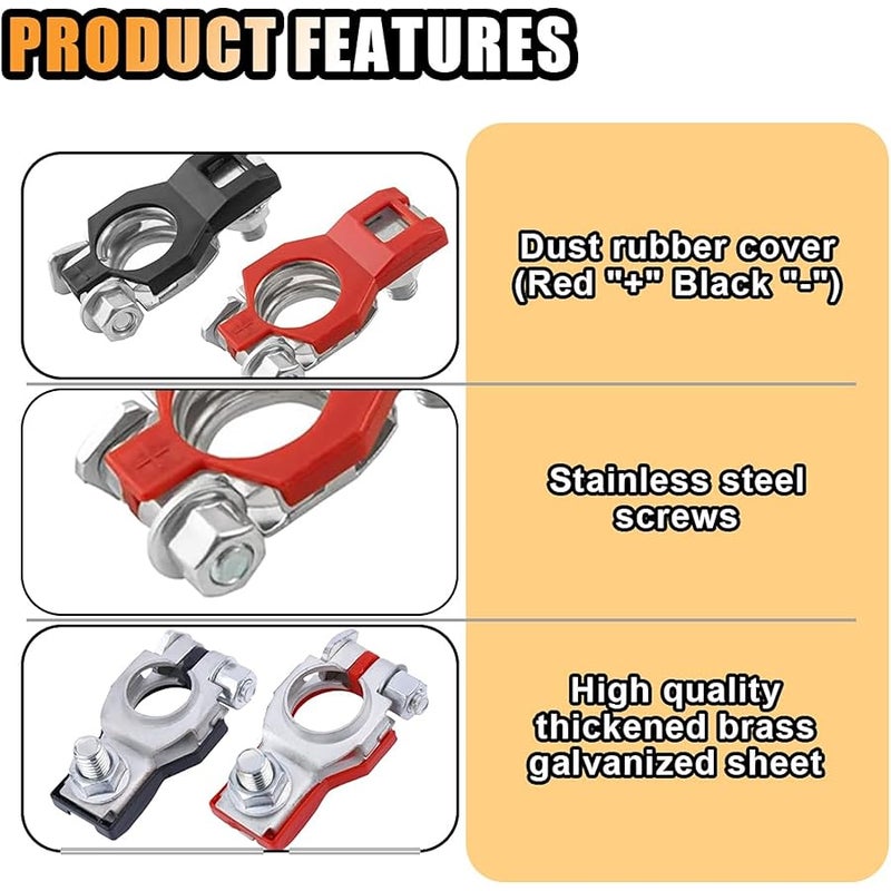 GLSOWEE Battery Terminal Connector, Positive and Negative 1 Pair Battery Terminal Adapter Set, Top Post Battery Cable Terminal Connectors with 2 Washers, Fit for SUV Van Motorcycle - Image 4