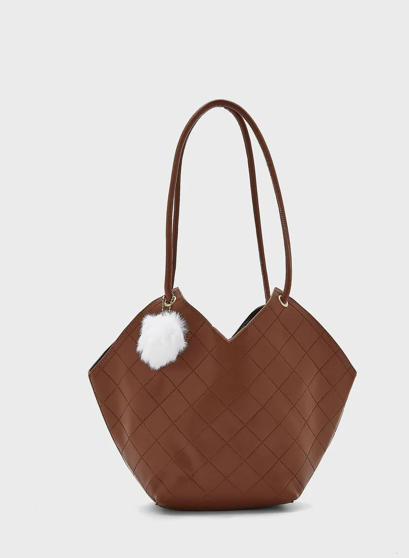Ginger Quilted V Shape Small Tote Handbag
