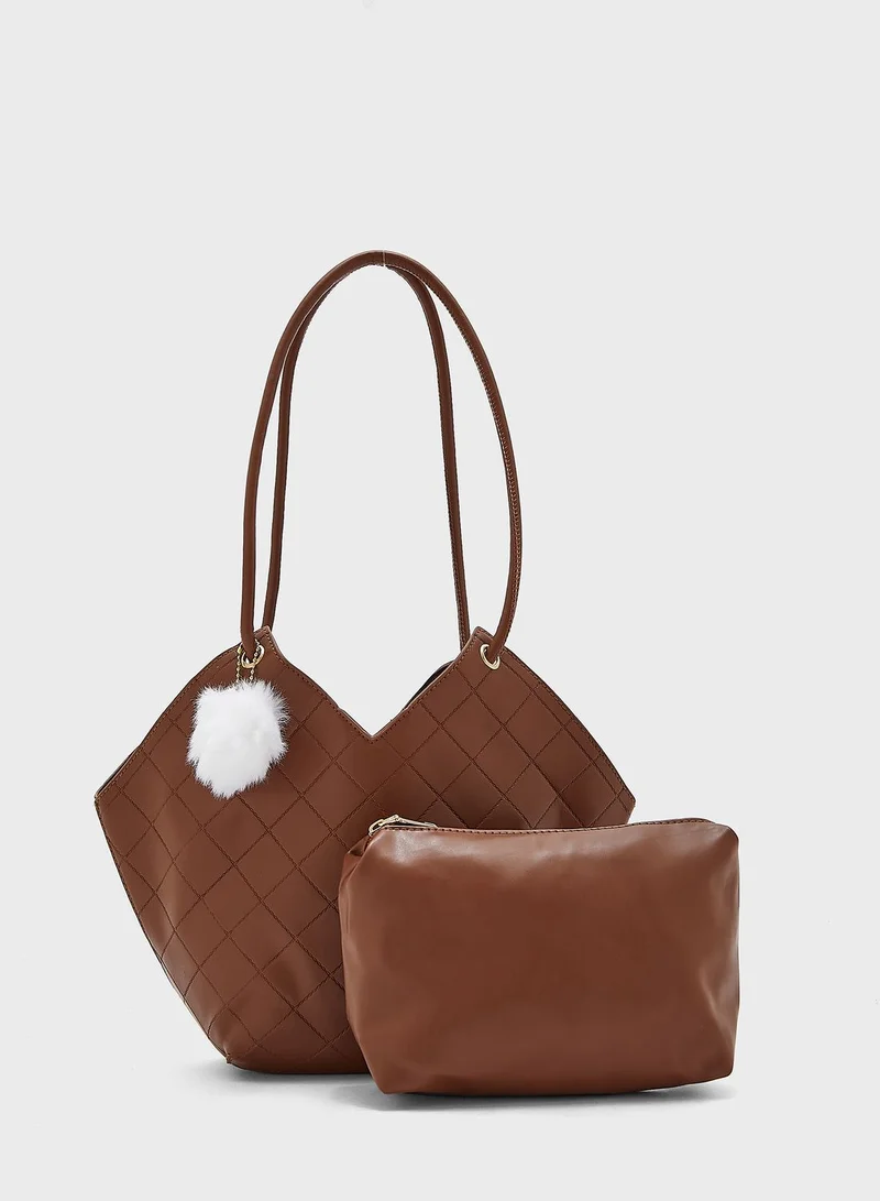 Ginger Quilted V Shape Small Tote Handbag