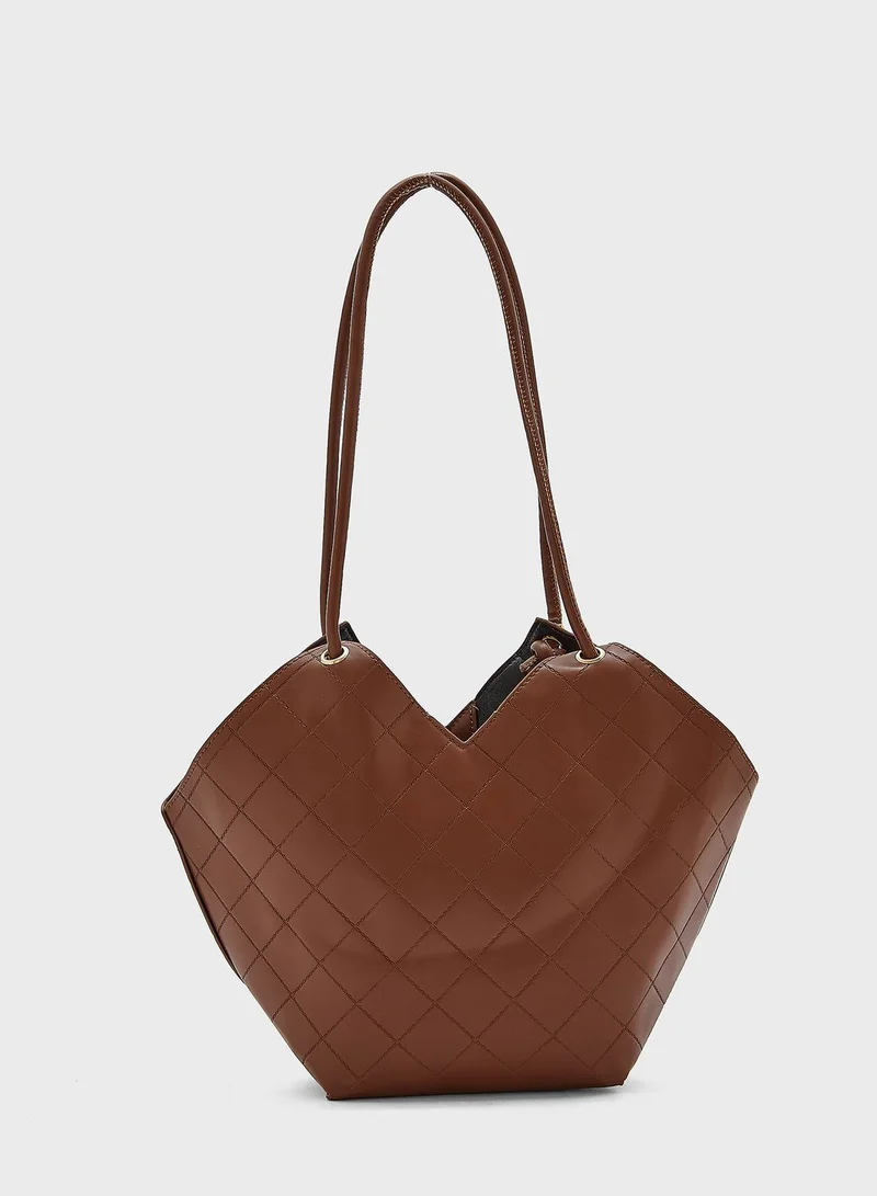 Ginger Quilted V Shape Small Tote Handbag