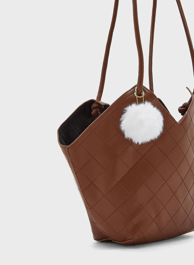 Ginger Quilted V Shape Small Tote Handbag