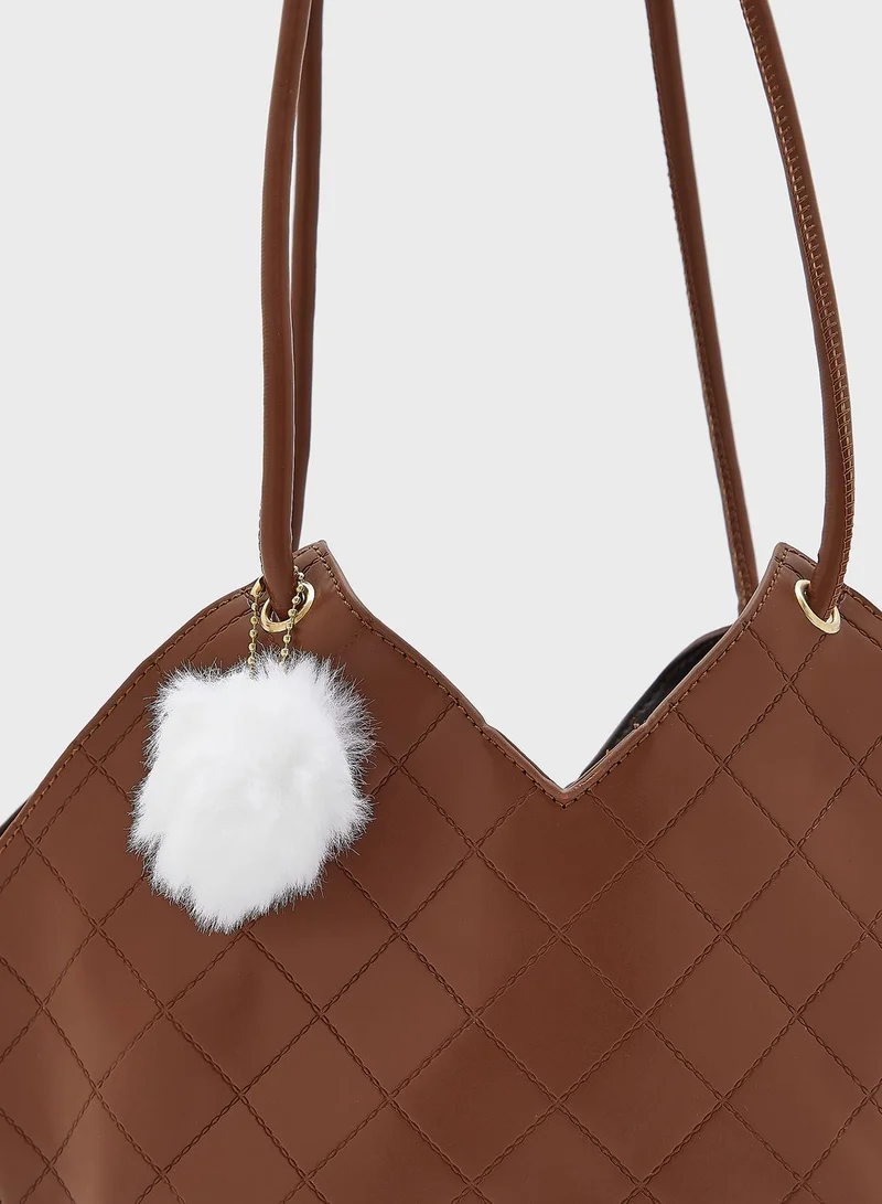 Ginger Quilted V Shape Small Tote Handbag