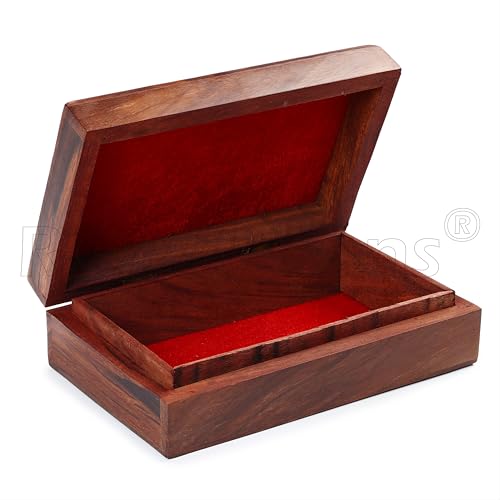 RGrandsons Handmade Wooden Keepsake Storage Box Jewelry Trinket Holder Organizer Floral Hand Carvings with Brass Inlay 8 inch (8.0x5.0 inch_RG0107) - Image 2