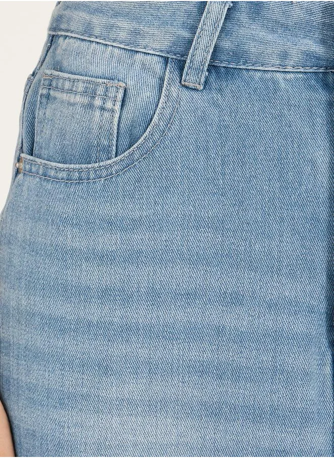 ستايلي Ripped Hem Denim Maxi Skirt with Front Slit Detail