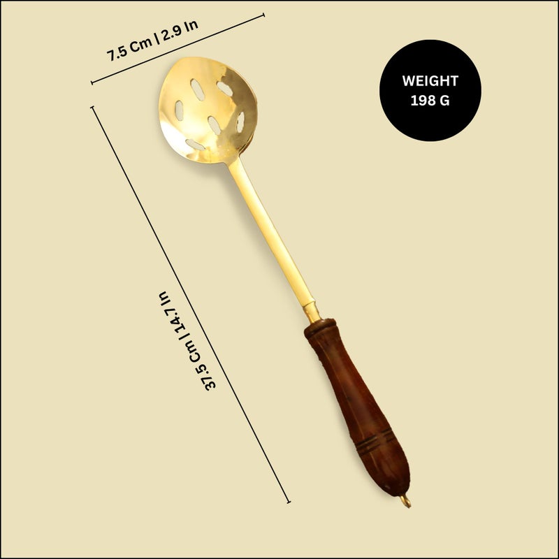 Putrika Traditional Handcrafted Brass Utensil Ladle | Brass Cookware | Serving Spoon |Cooking Ladle|Tableware| Dinnerware (Frying ladle[Skimmer]) - Image 4