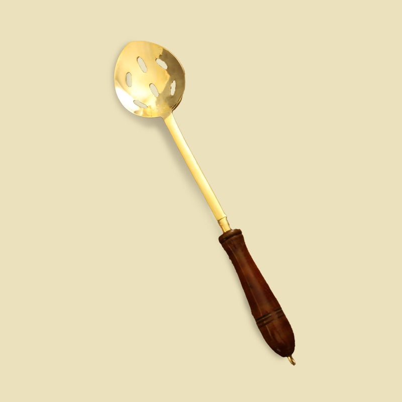 Putrika Traditional Handcrafted Brass Utensil Ladle | Brass Cookware | Serving Spoon |Cooking Ladle|Tableware| Dinnerware (Frying ladle[Skimmer]) - Image 1