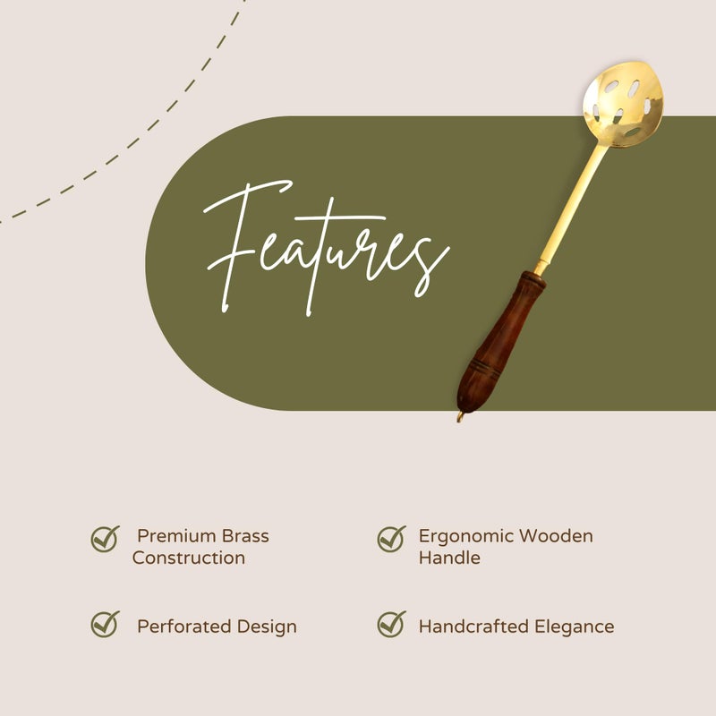 Putrika Traditional Handcrafted Brass Utensil Ladle | Brass Cookware | Serving Spoon |Cooking Ladle|Tableware| Dinnerware (Frying ladle[Skimmer]) - Image 5
