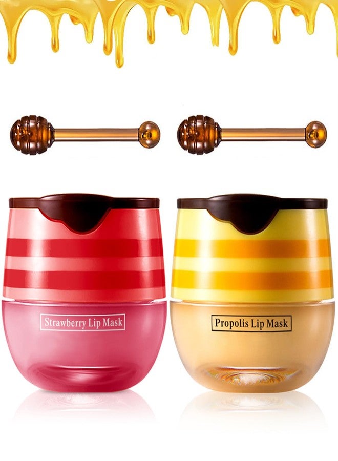 FYEBOO 2PCS Strawberry & Honey Lip Balm, Vitamin E Moisturizing Propolis Sleeping Lip Mask, Effective Reduces Lip Lines Prevention Dry and Cracked Lip Scrubs Exfoliator Smoothing Dry Lip Care - Image 1